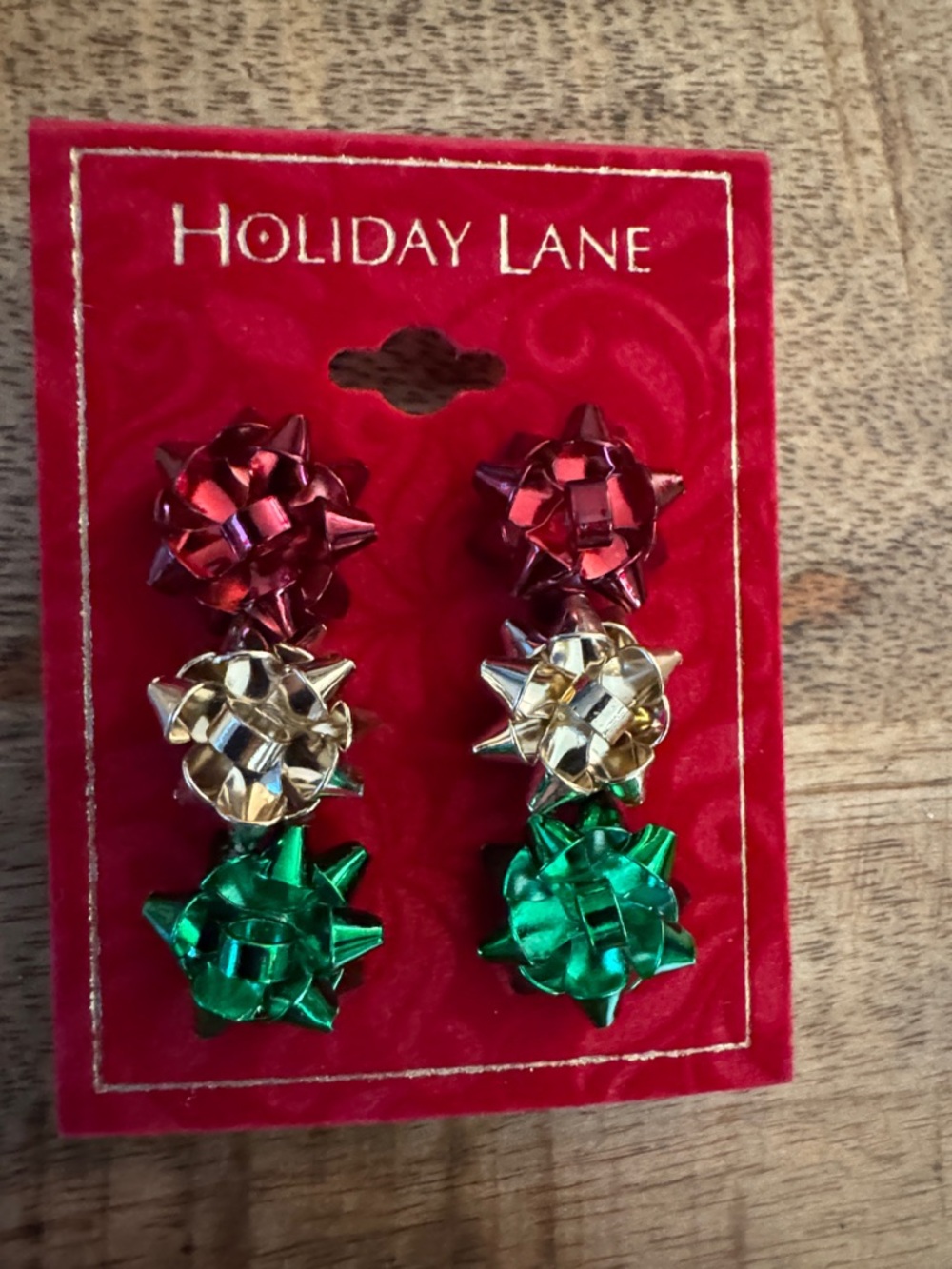 Holiday Lane by Macys Red, Gold & Green Gift Bow earrings studs 3 pack NEW NWT